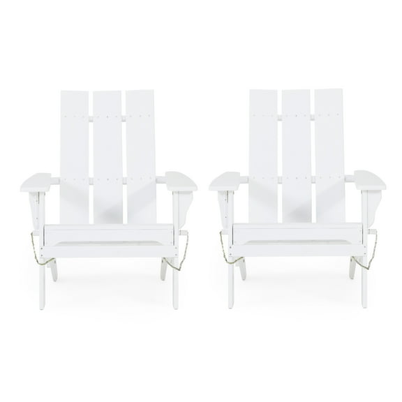 Eliphaz Acacia Wood Outdoor Foldable Adirondack Chairs, Set of 2, White
