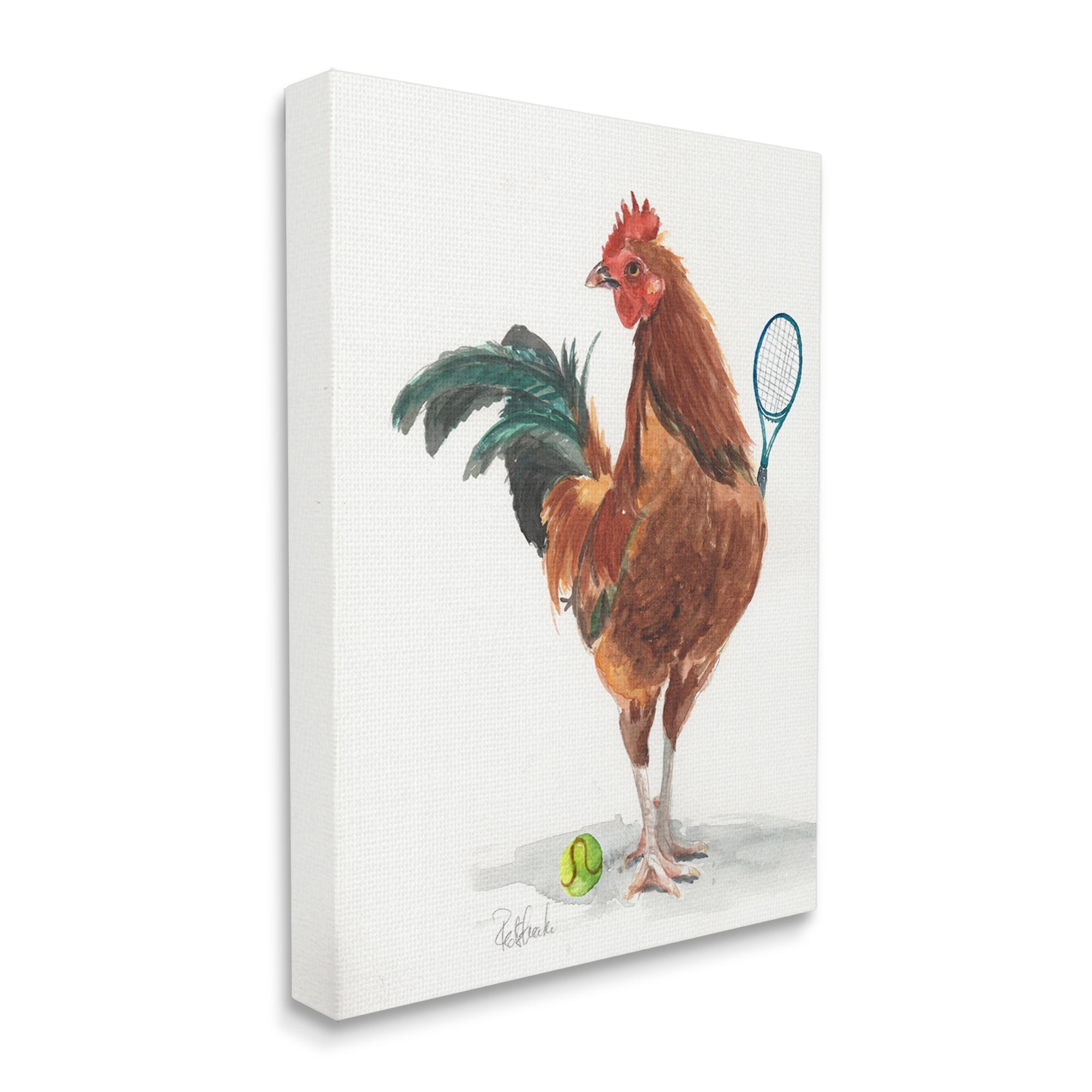 Stupell Industries Chicken Hen Playing Tennis Athletic Farm Animal Painting Gallery Wrapped Canvas Print Wall Art, Design by Jennifer Redstreake