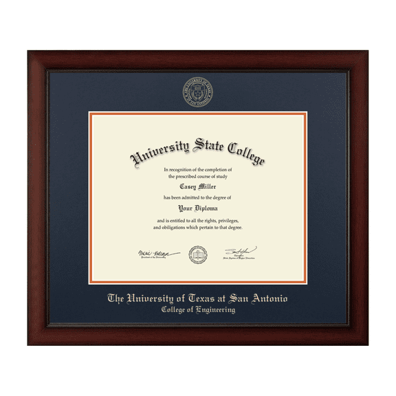 Framerly - UTSA Engineering Diploma Frame with Navy and Orange Mat