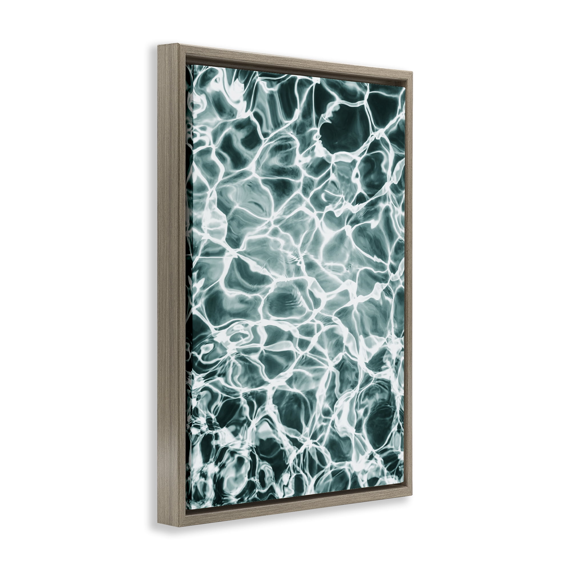 Stupell Industries Aqua Ripple Pattern Coastal Painting Brown Floater Framed Canvas Art Print Wall Art, 21 x 31