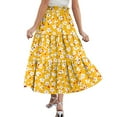 thumbnail image 3 of Yucgh Women's Tiered Flowy Floral Skirt with Drawstring High Waist, Pleated Midi Beach Skirt, Lightweight Summer Long Casual Skirt,Yellow,XL, 3 of 5