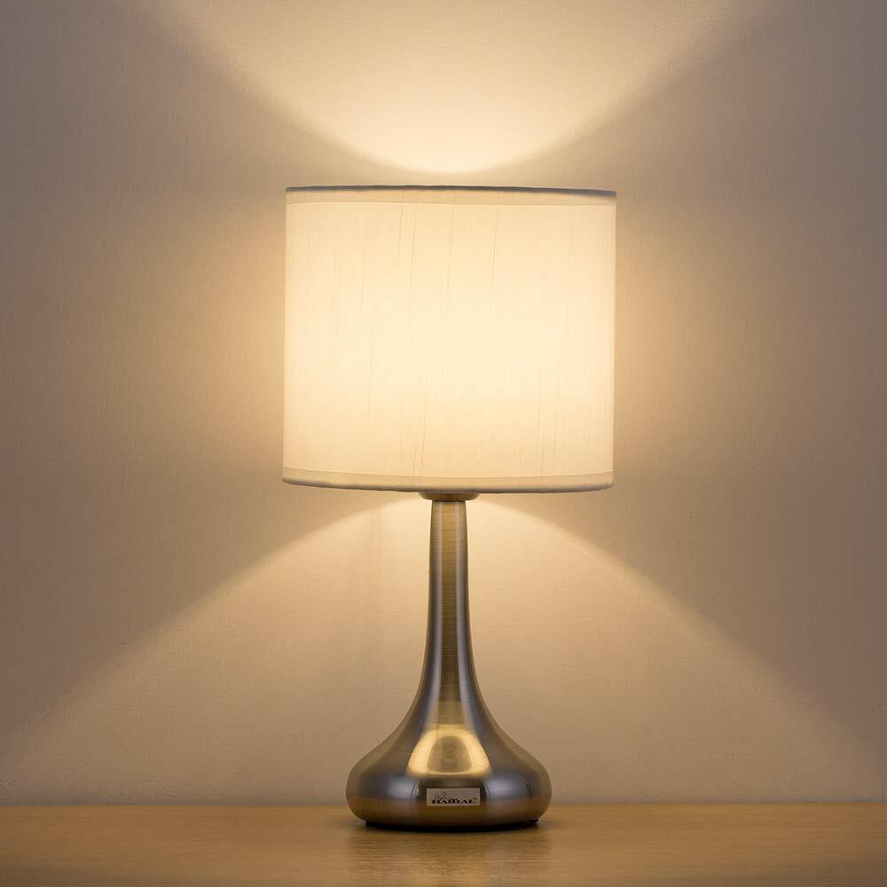 Mengina 13.8" Modern Silver Metal Table Lamp with White Fabric Shade