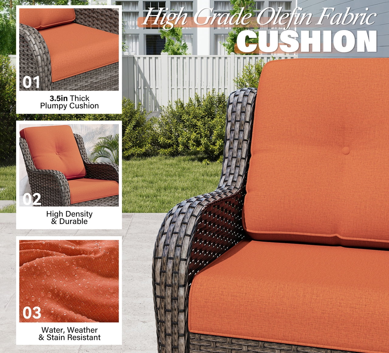 Meetleisure 7 Piece Wicker Patio Furniture Set, Rattan Chairs with 3-Seater Sofa, Ottomans, High Back, Deep Seating, Wide Armrest, Thick Cushions for Deck Porch, Orange