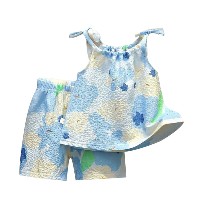 Odeerbi 1-6 Años Niñas Verano Pijamas Algodón Camisola Tops Pantalones Cortos Suave Floral Ropa de Dormir Dos Piezas Pijama Conjuntos