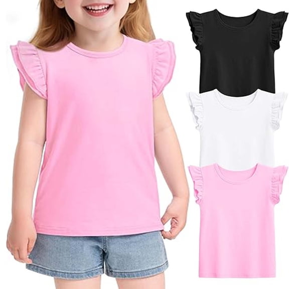 Toddler Girl Shirts Baby Girls Ruffle Sleeves Blouse T-Shirts Basic Cotton Tee Tops Cute Clothes