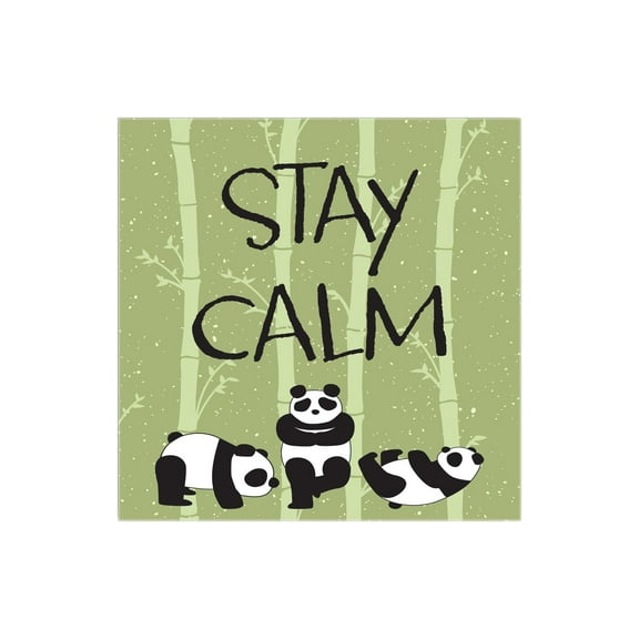 Stay Calm Green Bamboo Pandas 12 x 12 Wood Wall Sign Plaque