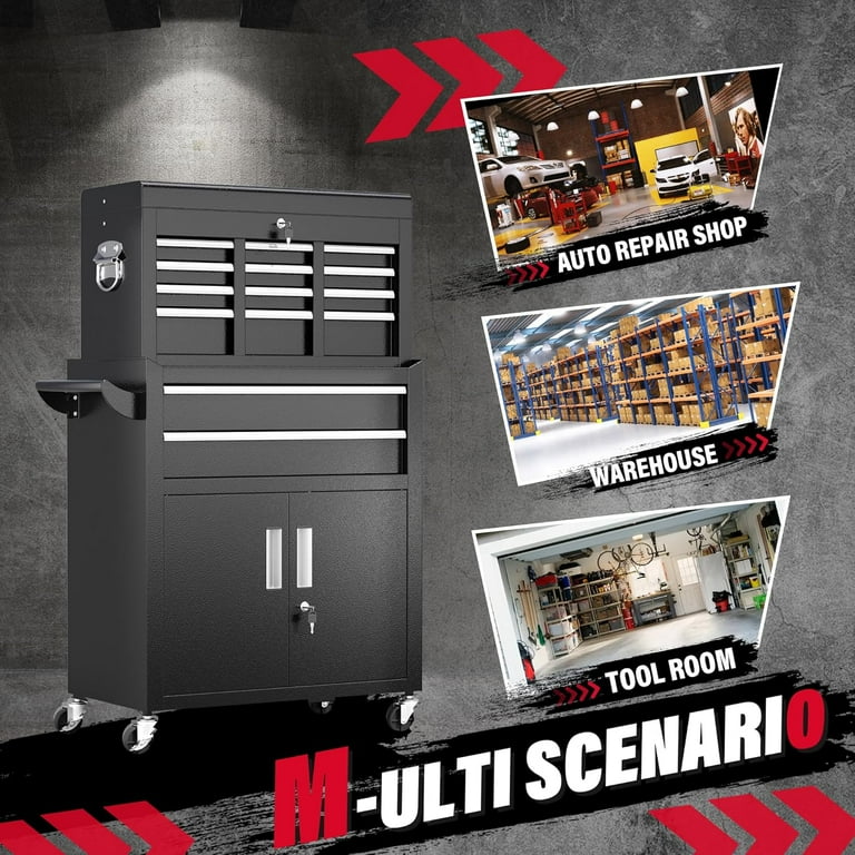 Suncrown 2-in-1 Tool Chest & Cabinet, 8-Drawer Rolling Tool
