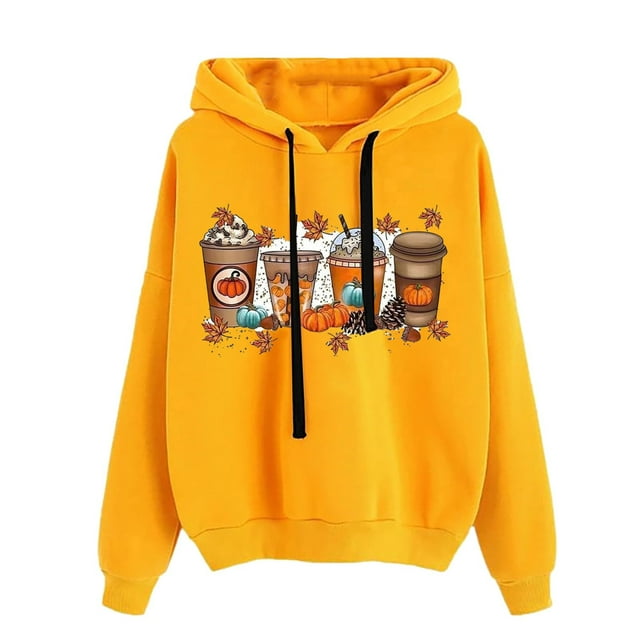 Rbaofujie Tunique à Capuche pour Femmes Mode Décontractée Manches Longues Imprimé Sweat à Capuche avec Poche Blouse Jaune pour Ados