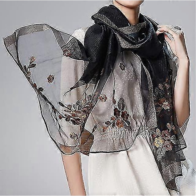 Bufanda de seda Mulberry, ligera, chal bordado con flores, ideal para la playa o como manta. Perfecta para todas las estaciones.