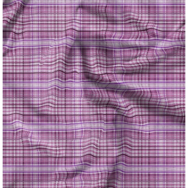Soimoi Crepe Silk Fabric Plaid Check Printed Fabric 1 Yard 42 Inch Wide