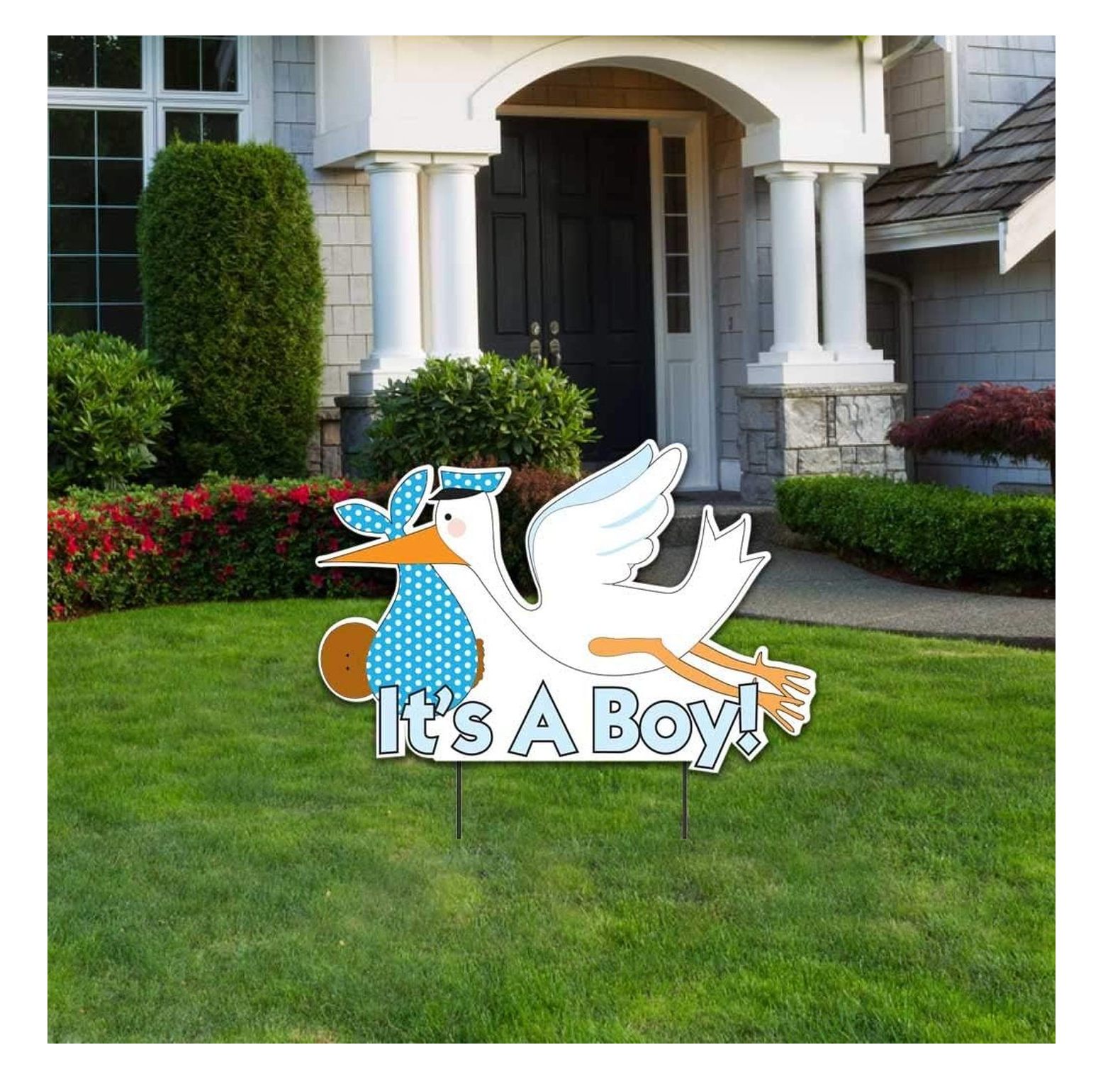 It's a Boy Yard Sign - Stork Lawn Decorations for Newborn Announcement, Dark Skin Tone, 20x31.5 Inch Outdoor Baby Shower Sign