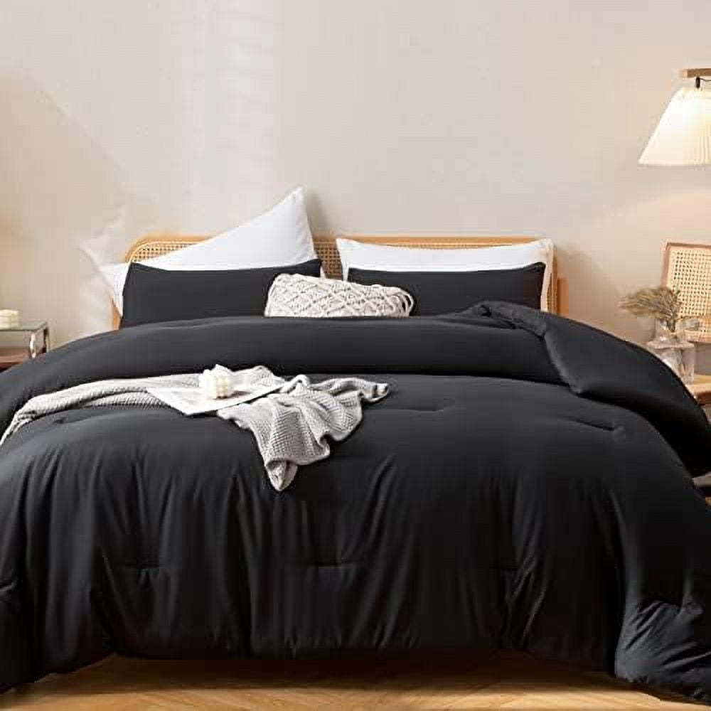 Comforter Full Size Black for Girls Boys Teens, 3pcs (1 Boho Comforter & 2 Pillowcases), Lightweight Dorm Bedding Soft All Season Bed Set