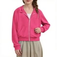 thumbnail image 2 of CYRBOKO Girls Cropped Sweatshirts, Long Sleeve Hooded Full Zip Athletic Outerwear with Pockets Hot Pink Size 4-12 T, 2 of 9
