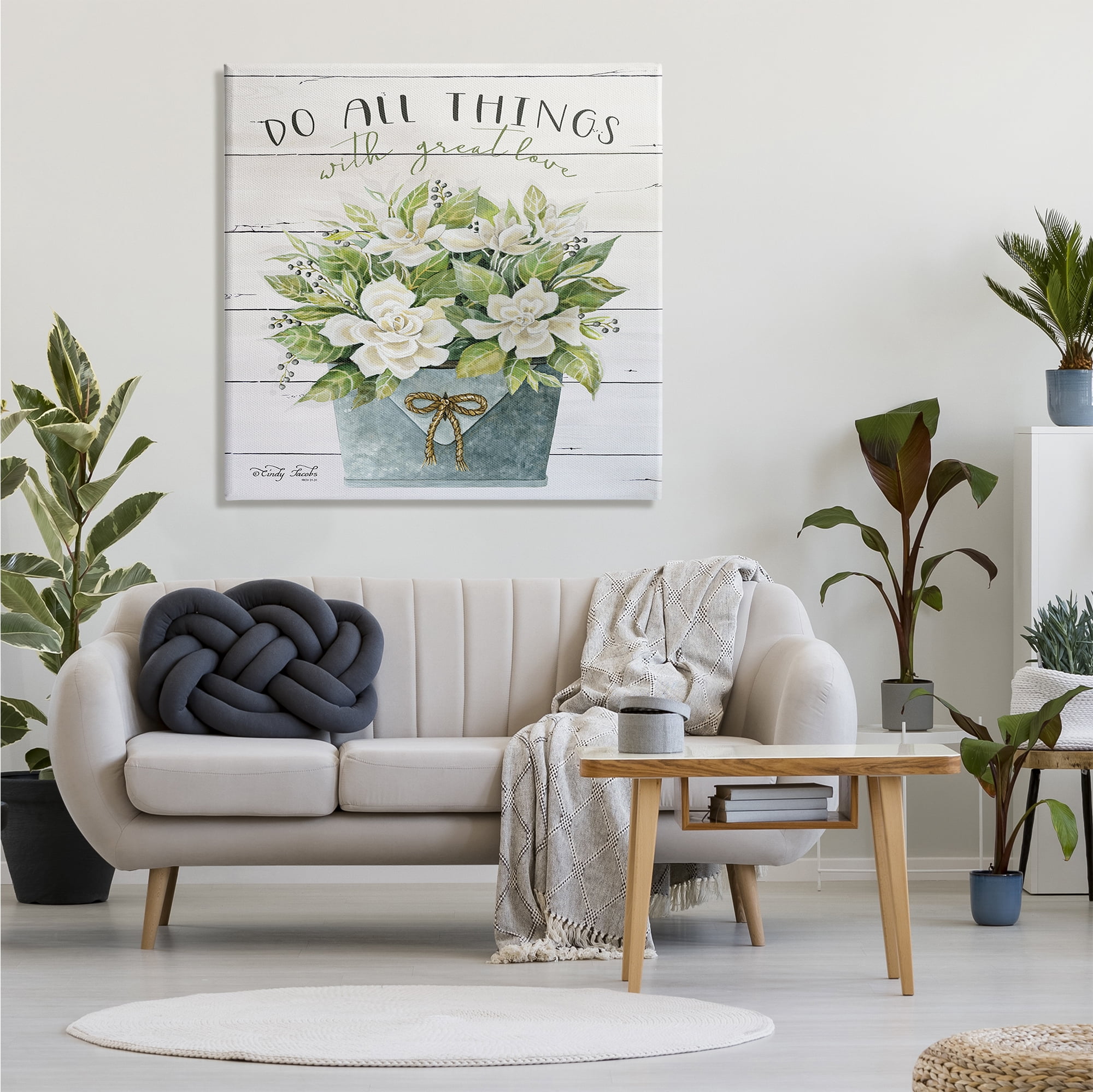 Stupell Industries Do All Things With Great Love Floral Magnolia Pail Planked Look, 36 x 36,Design by Cindy Jacobs
