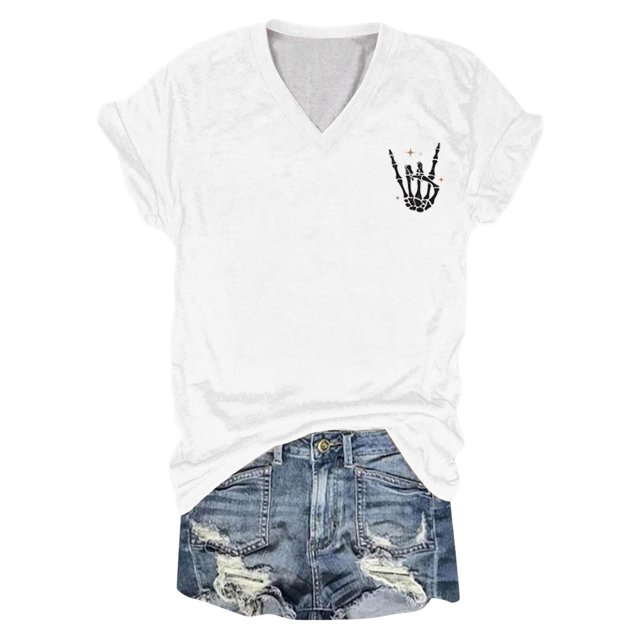 Gibobby Blusa Casual de Mujer Camiseta informal y cómoda con estampado esqueleto y interesantes en la parte delantera y trasera con personalidad (Blanco,M)
