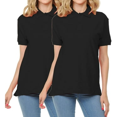 FRESH TEE Women's Adult Unisex 100% Cotton Classic Fit Polo Shirt Short Sleeve for Daily Work School Uniform (Medium, 2pk Black)…