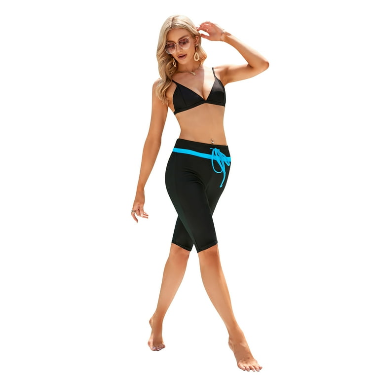 Women s Knee Length Long Swim Shorts High Waisted Swim Pants with
