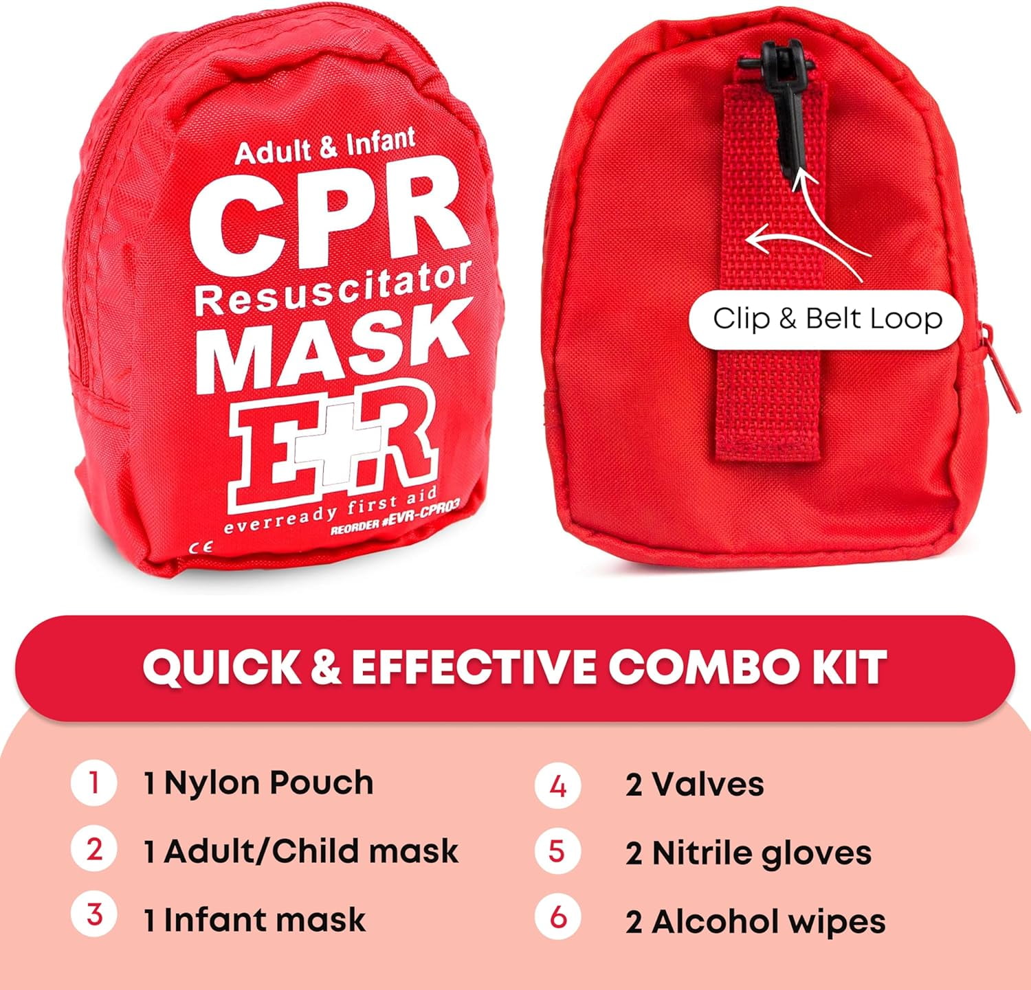 (50 Pack) Ever Ready First Aid Adult & Infant CPR Mask Emergency Medical Kit, Red