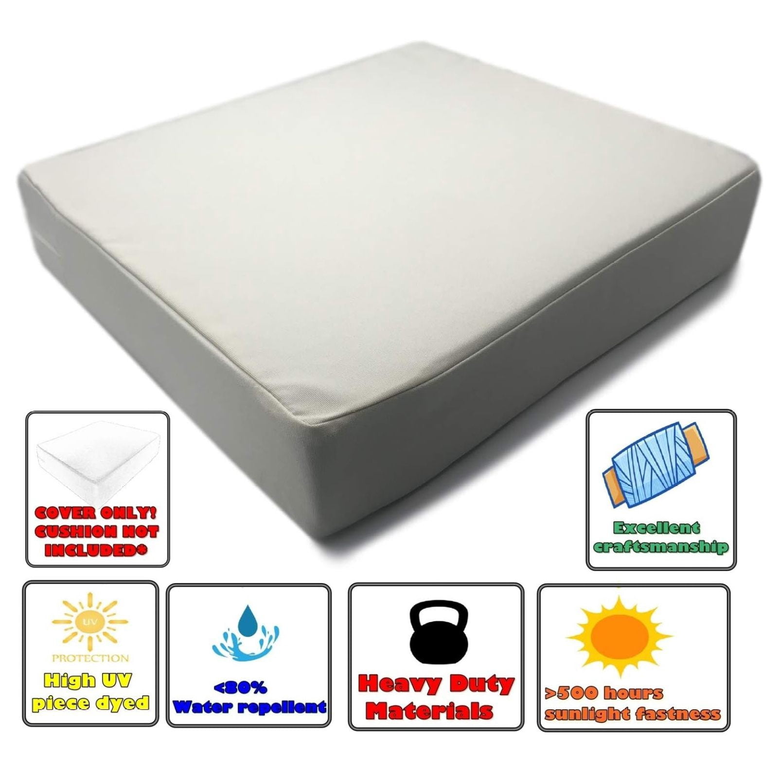 Indoor Outdoor Water High UV Resistant Patio Chair Cushion Cover (Cream White, 24"x24"x4" (2 Covers))