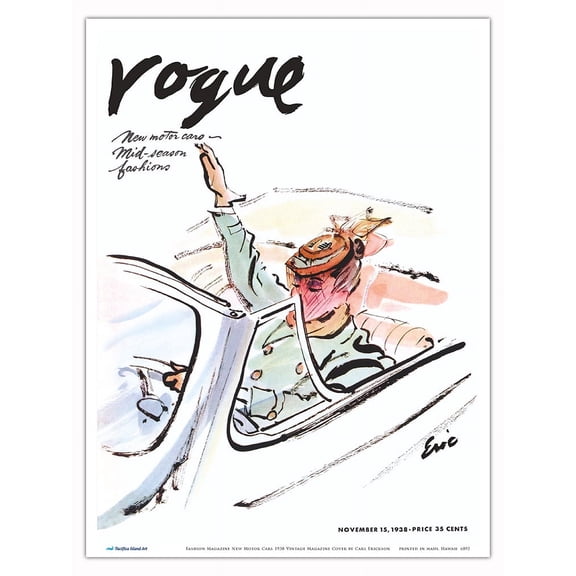 Fashion Magazine - New Motor Cars - November 15 1938 - Vintage Magazine Cover by Carl Erickson - Master Art Print (Unframed) 9in x 12in