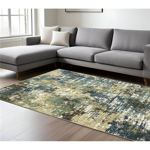 HomeRoots 576388 10 x 13 ft. Abstract Rectangle Area Rug, Blue & Green