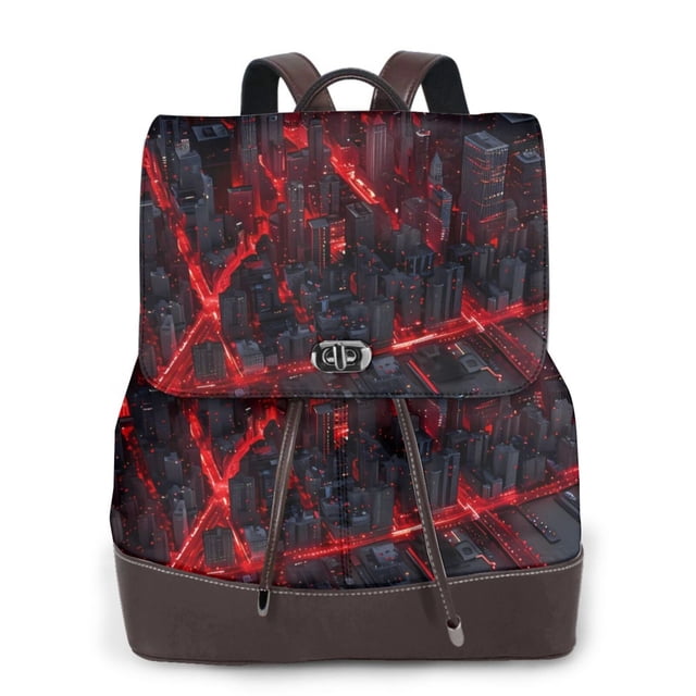 Easygdp Cyberpunk Cityscape Lights Mochila de Cuero para Mujeres, Bolso de Hombro, Bolsos de Mano de Moda para Trabajo y Viajes