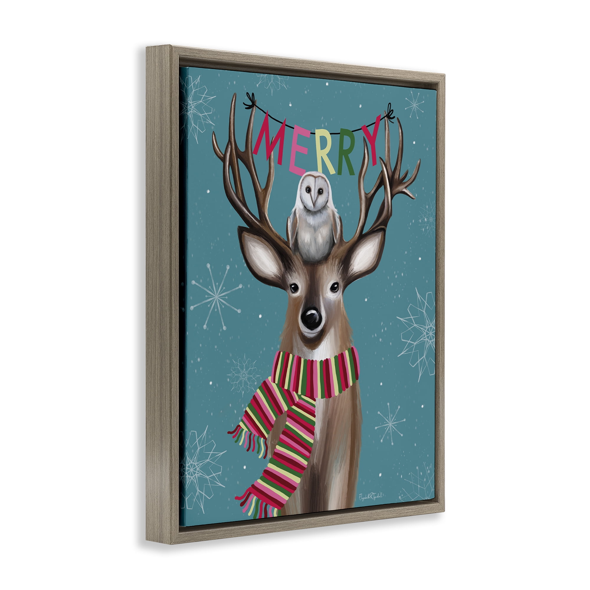 Stupell Industries Woodland Merry Creatures Holiday Painting Brown Floater Framed Art Print Wall Art, 17 x 21
