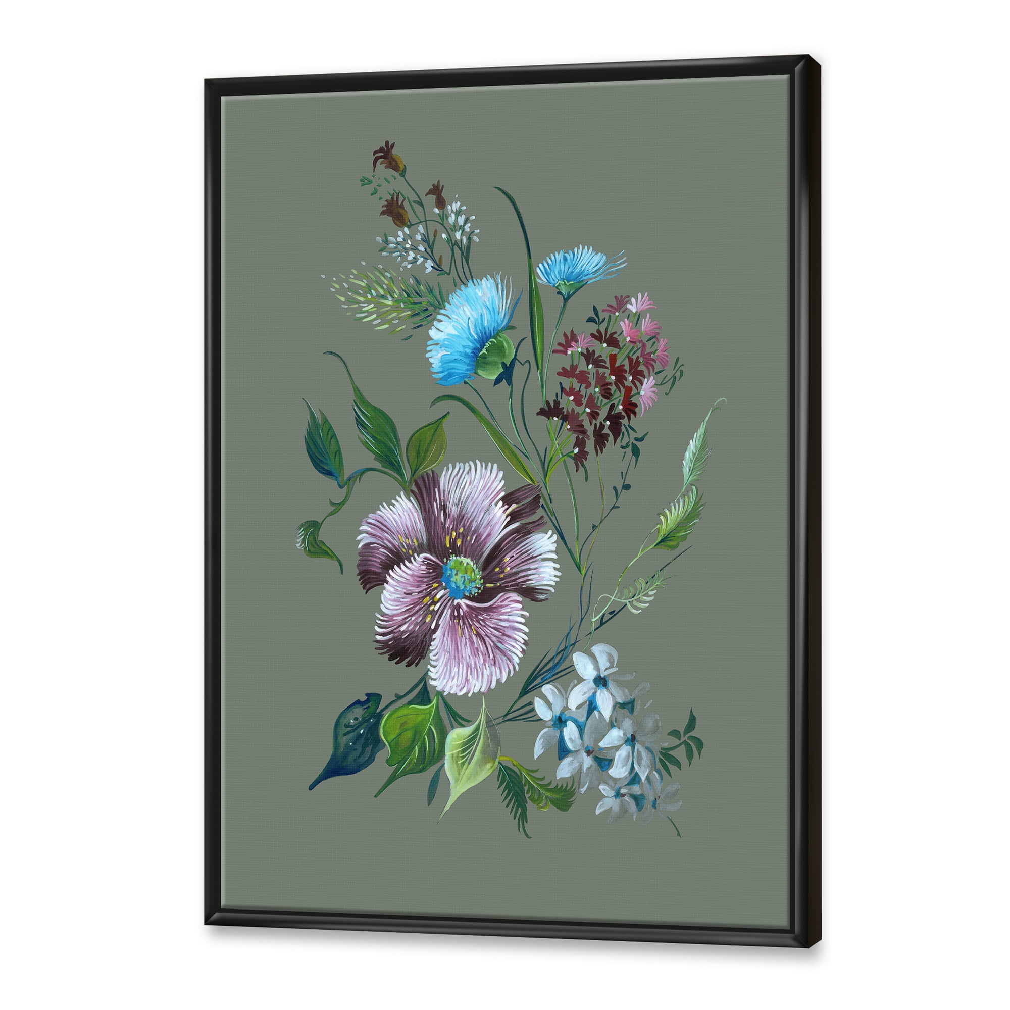 Designart 'Turquoise and Purple Spring Flowers' Traditional Framed Canvas Wall Art Print