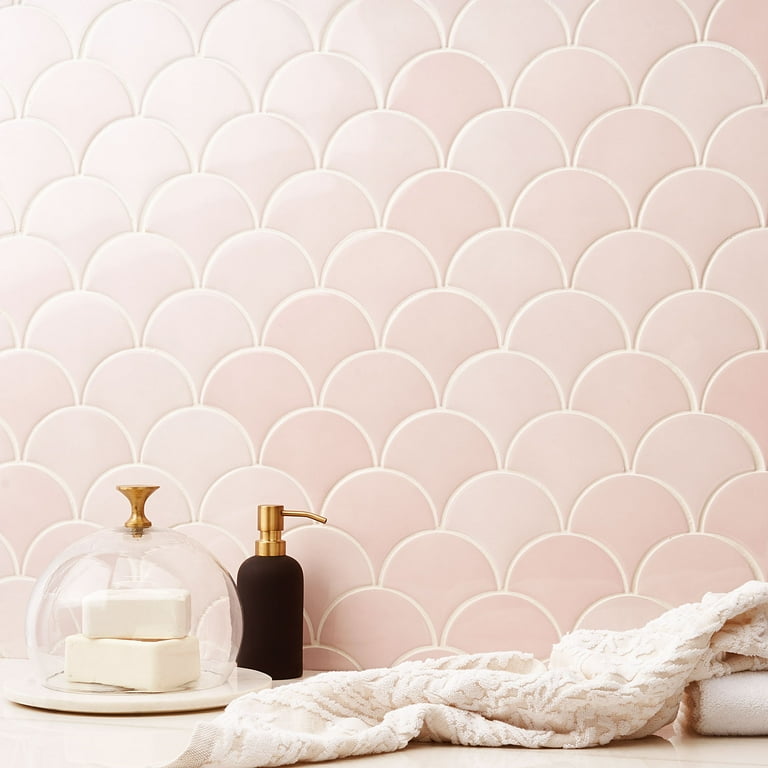 Bond Tile Riptide Rose 2.44 in. x 5 in. Fish Scale Polished Ceramic Wall Tile (48 Pieces 4.06 Sq. Ft. / Case) Bond Tile Riptide Rose 2.44 in. x 5 in. Fish Scale Polished Ceramic Wall Tile (48 Pieces 4.06 Sq. Ft. / Case)