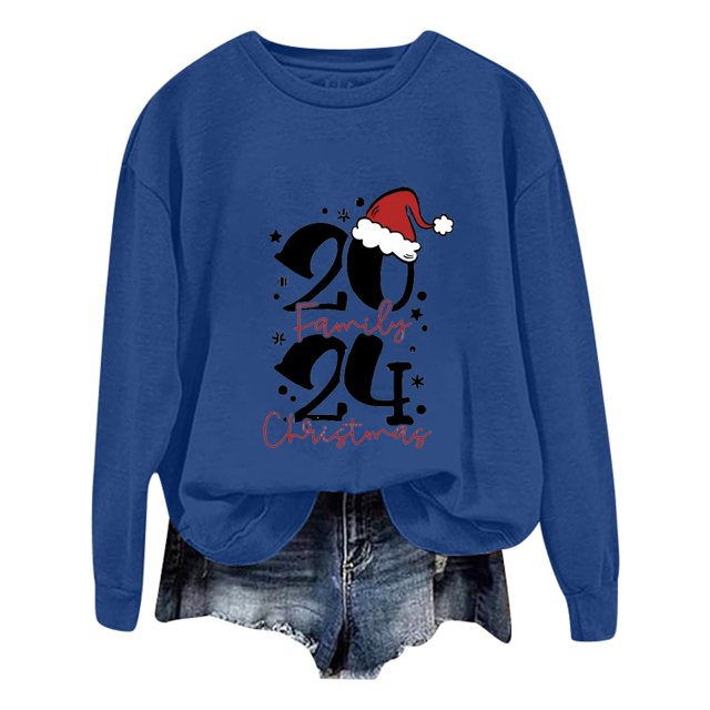 WEAIXIMIUNG Chandail en Molleton Surdimensionné pour Femmes Noël Manches Longues Col Rond Imprimé Lettre Léger Ample