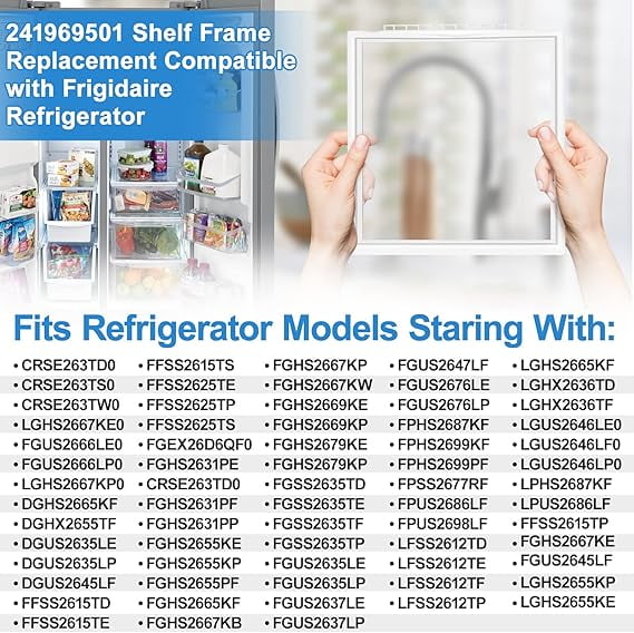 UPGRADED 241969501 Refrigerator Shelf Frame without Glass – Compatible with Frigidaire Refrigerator Crisper Drawer Shelf Cover Replacement Parts for LFSS2612TF0, FGHS2631PF4A, FFSS2615TS0