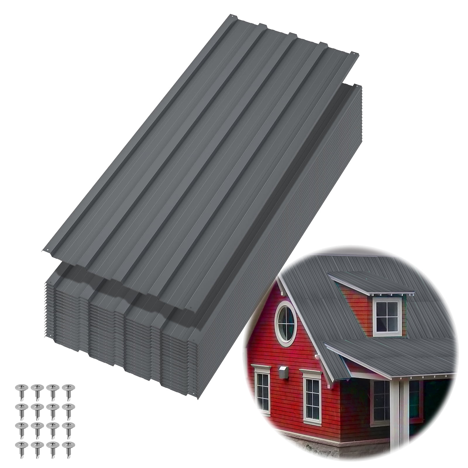 20 Pcs Metal Roofing Panels, 3.54 Ft Corrugated Galvanized Steel Roofing Panels, Heavy Duty Metal Siding Panels with Screws for Pergola, Gazebo, Shed, Outdoor Storage, Chicken Coop, Patio,Garages