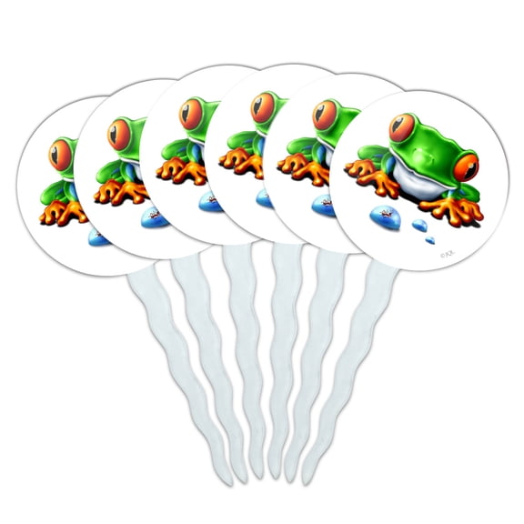 Rainforest Red Eyed Tree Frog and Ant Cupcake Picks Toppers Decoration Set of 6
