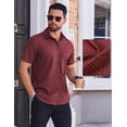 thumbnail image 5 of COOFANDY Men Casual Knit Waffle Polo Shirts Short Sleeve Button Down Striped Polo T Shirts Slim Fit Shirts, 5 of 7