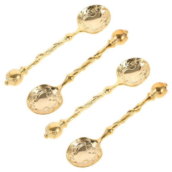 PENIKOKO 4Pcs Golden Engraved Spoons For Serving Ice Cream In Offices