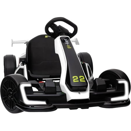 TSCOCOMART Go Kart Electric Drift Kart Car with Adjustable Seat, 24V Outdoor Ride on Toy with 4 Speed Mode, Crazy Cart for Kids 6-12 Years Old,Fast 300W Motor,8.5 MPH, LED Lights, Bluetooth - White