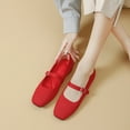 thumbnail image 6 of Ruiatoo Women's Ballet Flats Square Toe Knit Comfortable Slip On Mary Jane with Ankle Strap Casual, Work Teacher Dressy Shoes Red 39, 6 of 6