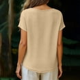 thumbnail image 6 of Oversized Cotton Linen Shirts for Women V Neck Blouses Short Sleeve Loose Curved Hem Basic Soft Lightweight Tops, #03 Khaki, XXL, 6 of 6
