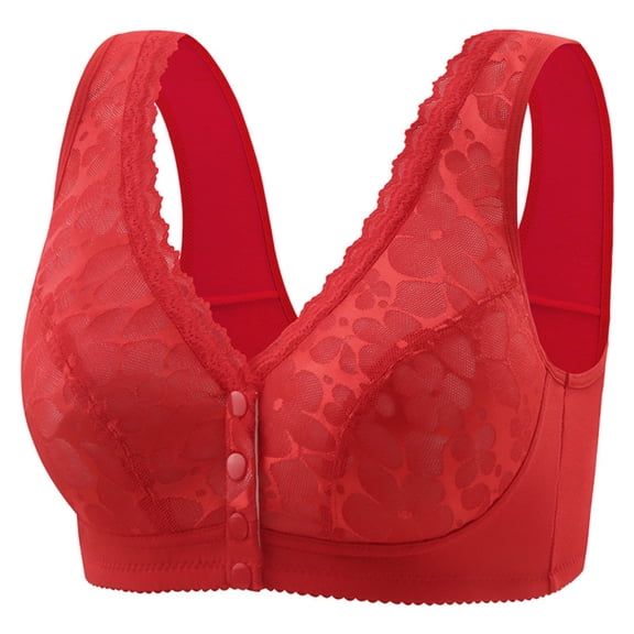 Xdegoge Front Closure Bra for Women Wireless Full Coverage Bralettes with Floral Embroidery Wide Shoulder Straps Post-Surgery Comfort Bra Breathable Lounge Sleep Bra
