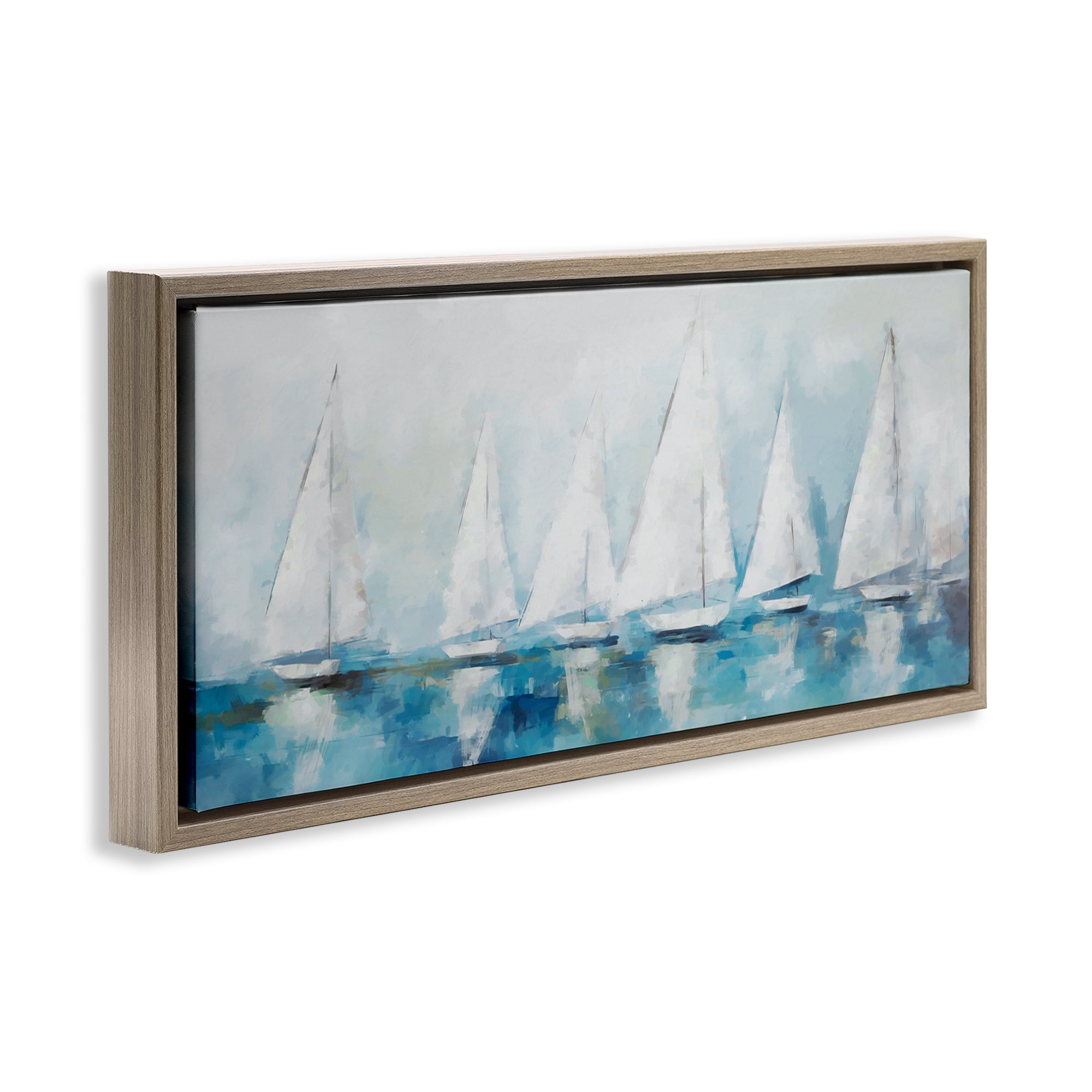 Stupell Industries Nautical Sailing Fleet Transportation Painting Brown Floater Framed Canvas Art Print Wall Art, 31 x 14