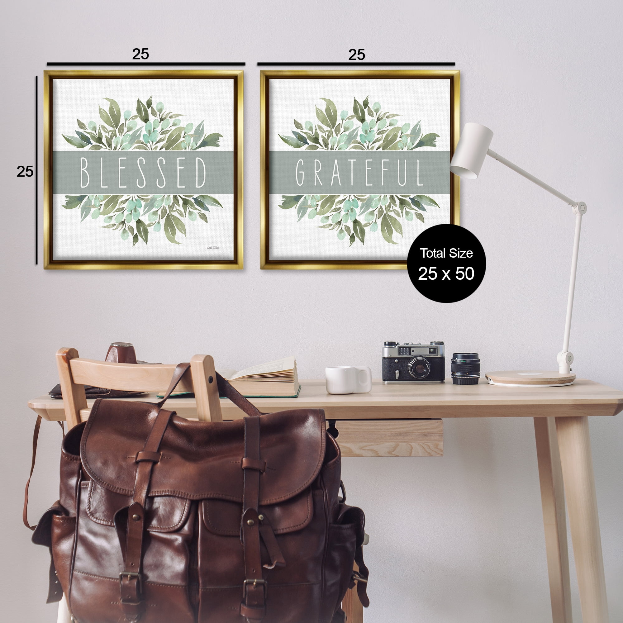 Stupell Industries Blessed Grateful Sentiment Text & Numbers Painting Gold Floater Framed Canvas Art Print Wall Art, 25 x 25, Set of 2