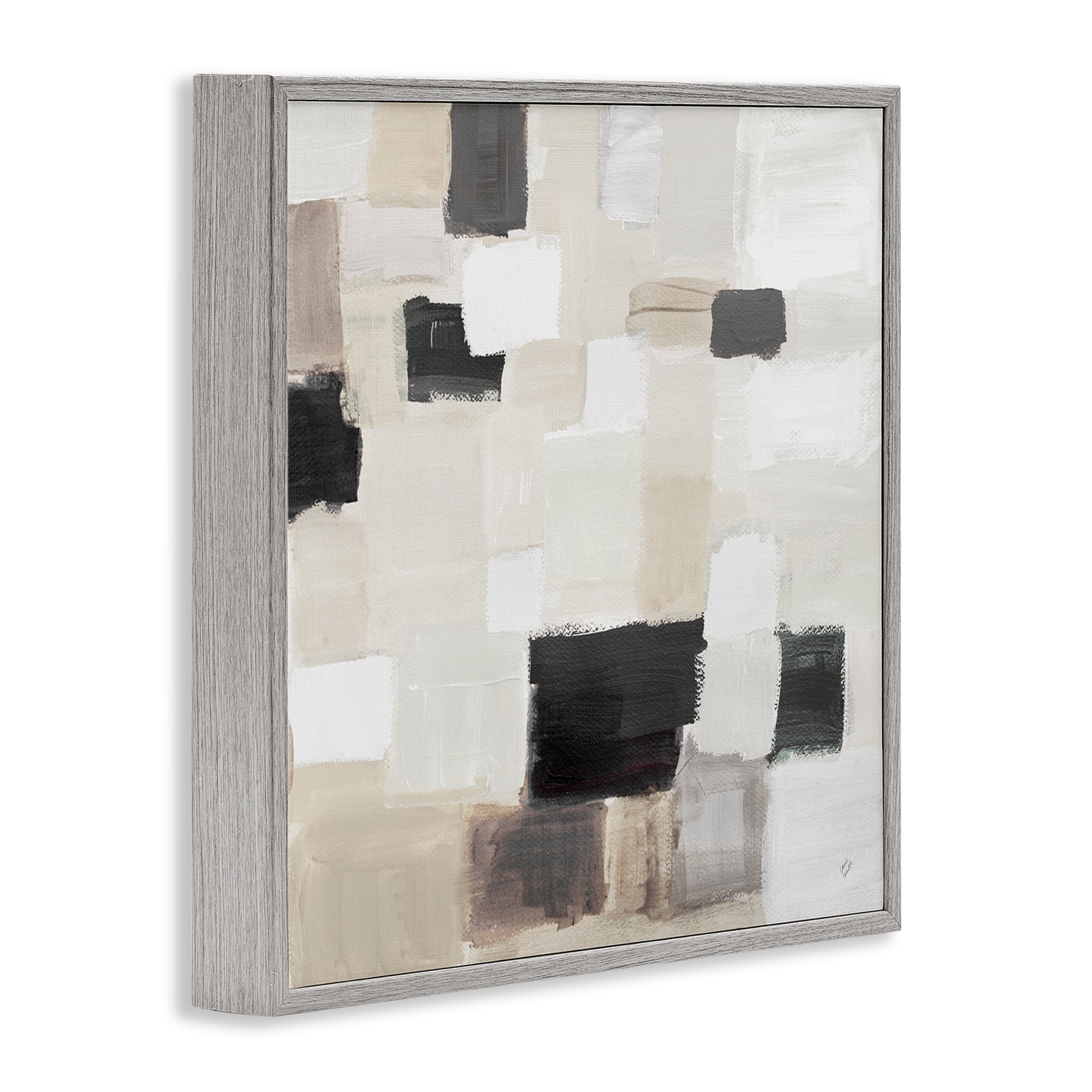 Stupell Industries Natural Square Patchwork Abstract Painting Gray Framed Art Print Wall Art, 24 x 24