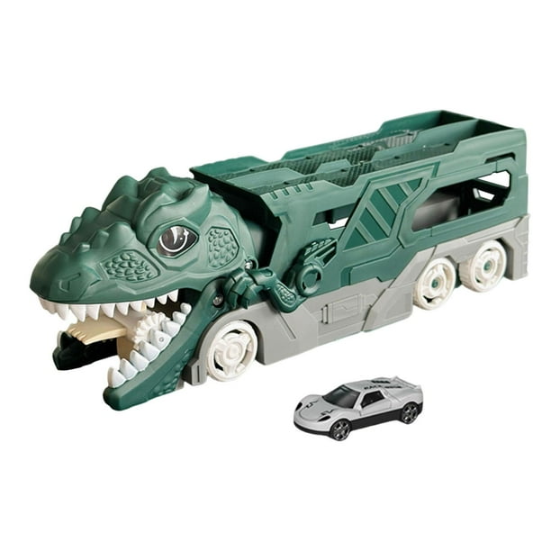 Camión transportador de dinosaurios, camión devorador de dinosaurios, juego de vehículos de coche de dinosaurio verde