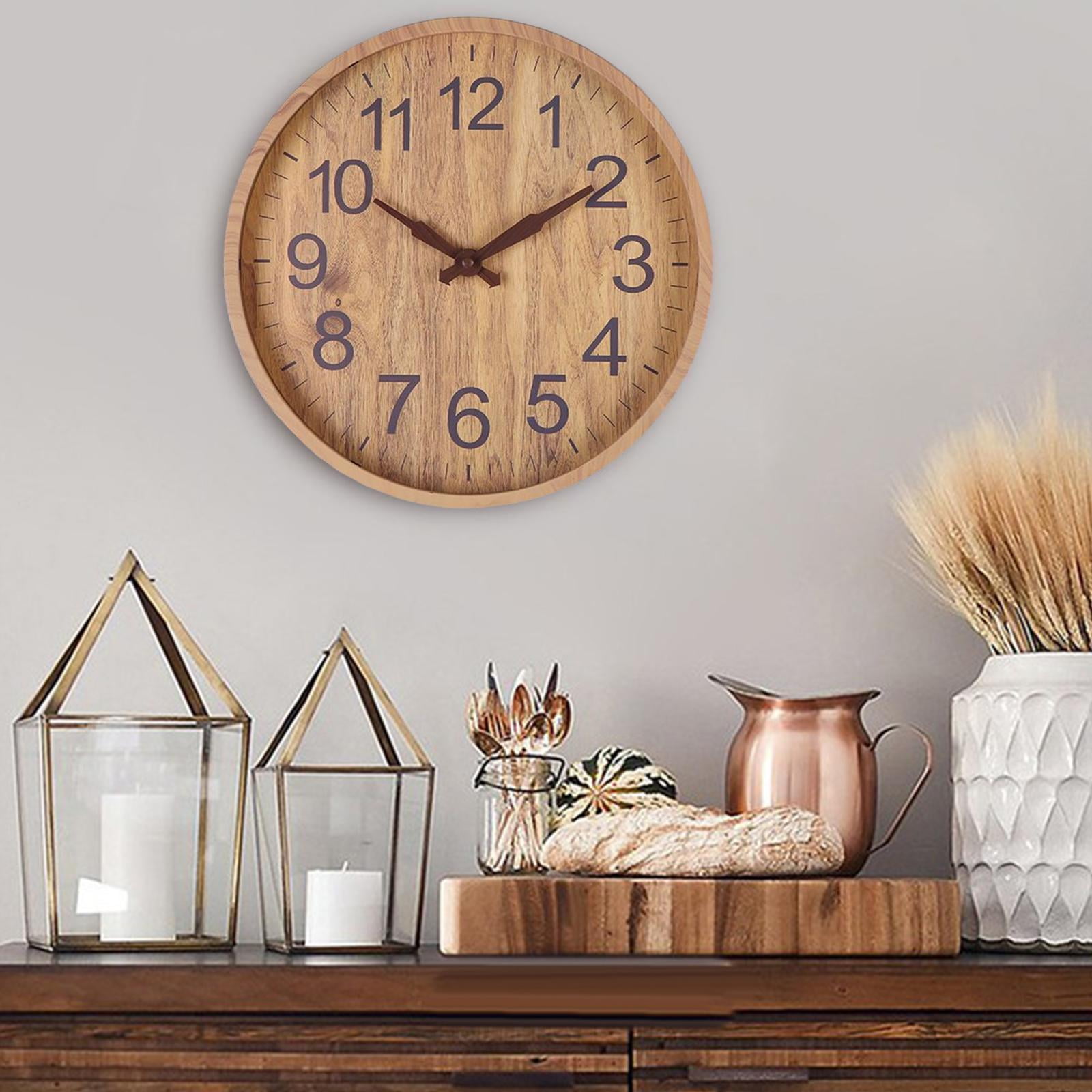 Wood 12"""" Wall Clock Minimalism Round Dinner Decor Ornament Natural Wood