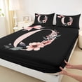 thumbnail image 5 of Erosebridal Black Pink Letter O Floral Bow Print Queen Sheet Sets, Monogram Style Bed Set for Girls, 1 Flat Sheet, 1 Fitted Sheet and 2 Pillowcases, 5 of 6