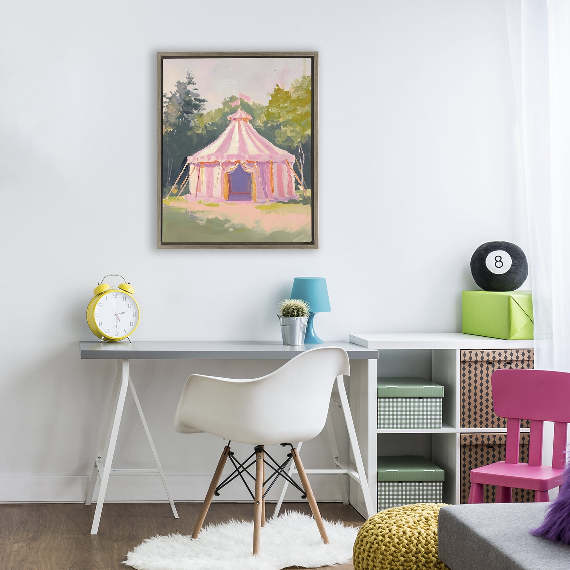 Stupell Industries Pink Circus Tent in Meadow Brown Framed Floater Canvas Wall Art, design by The Prints Vibe