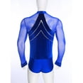 thumbnail image 5 of zdhoor Men's Latin Waltz Tango Dance Leotard Long Sleeve Deep V-neck Velvet Patchwork Rhinestones Bodysuit Blue XL, 5 of 7