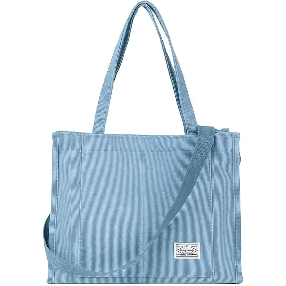 Nvzi -b Vintage Casual Corduroy Tote Bags Women Hobo Crossbody Bag Purse for Women Travel Shoulder Bags Handbags Eco Bag（Light Blue，9.84*7.87*3.94 inch）