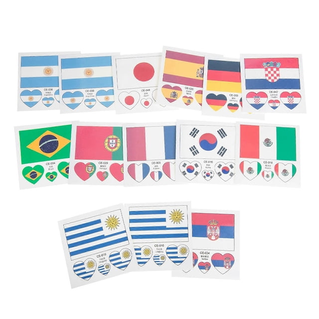 13 Piece Flag Stickers Face Self Adhesive Decals for Sports Events Football Games and Themed Parties Skin Safe Printing