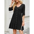 thumbnail image 2 of Fancyglim Dresses for Women V Neck Long Sleeve Button Casual Ruffle Tiered Aline Flowy Dress Black 2XL, 2 of 6